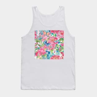 Preppy pink, green and turquoise flowers and butterflies Tank Top